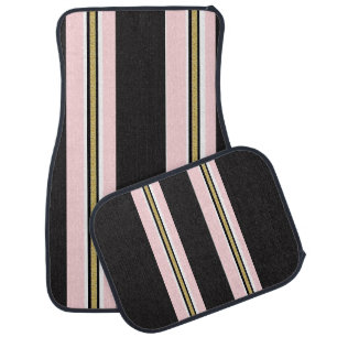 Black Pink & White Gold Stripe Floor Car Mats