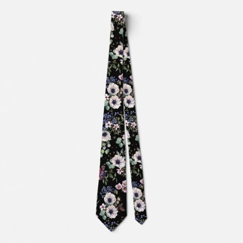 Black Pink White Green Moody Floral Neck Tie