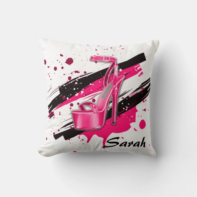 Black, Pink & White Hot High Heels Throw Pillow (Front)