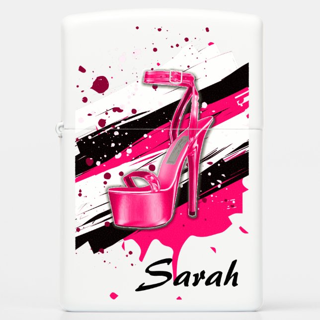 Black, Pink & White Hot High Heels Zippo Lighter (Front)
