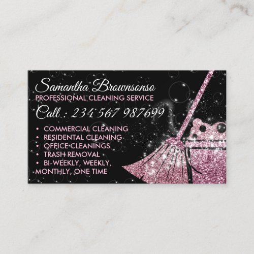 Black Pink White Luxury Cleaning Maid Janitorial Business Card