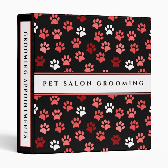 Black Pink & White Paw Prints | Pet Care 3 Ring Binder (Front/Spine)