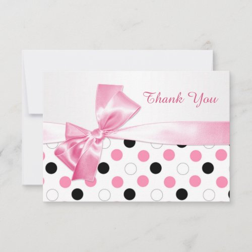 Black pink white polka dot Bat Mitzvah Thank You