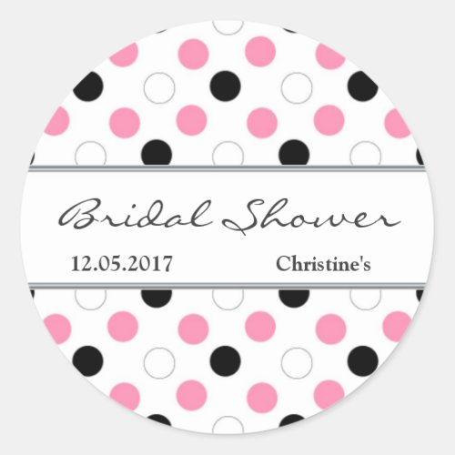 Black pink white polka dot Bridal Shower Sticker