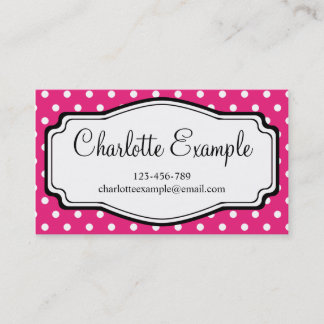 Black Pink White Polka Dot Classic Custom Business Card