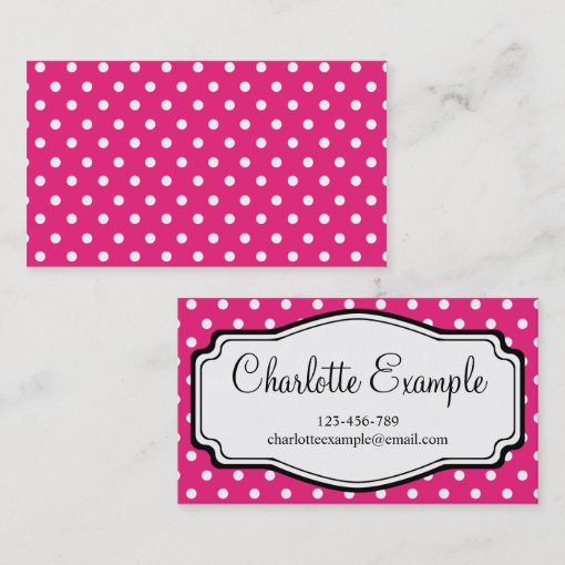 Black Pink White Polka Dot Classic Custom Business Card | Zazzle