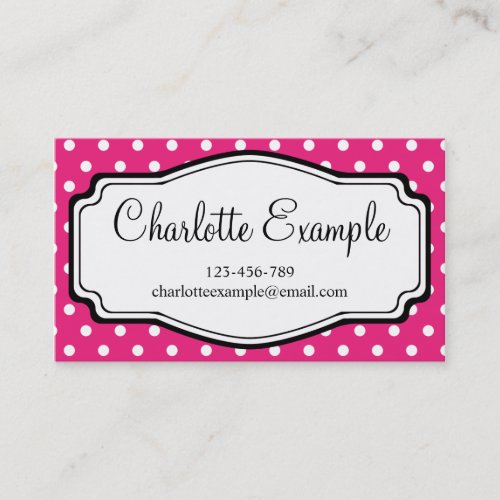 Black Pink White Polka Dot Classic Custom Business Card