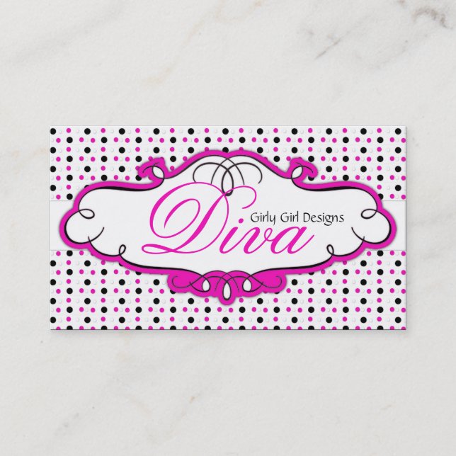 Black/Pink/White Polka Dot Design  Business Card (Front)