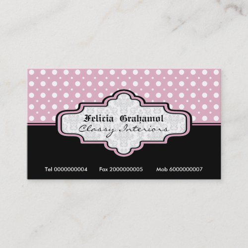 Black pink white polka dot interiors business card