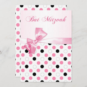 Black, pink, white polka dots Bat Mitzvah Invitation