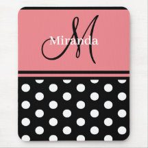 Black Pink White Polka Dots Monogram Script