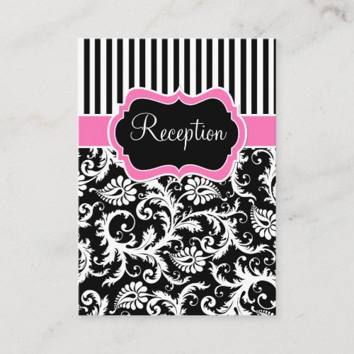 Black Pink White Stripe Damask Enclosure Card Business Card Template