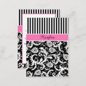 Black Pink White Stripe Damask Enclosure Card (Front/Back)