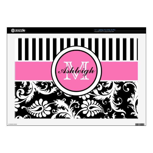Black, Pink, White Stripe Damask Laptop Skin (Product)