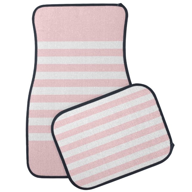 Black Pink & White Stripe Floor Car Mats (Set)