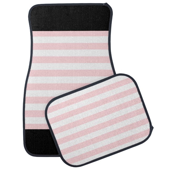 Black Pink & White Stripe Floor Car Mats (Set)