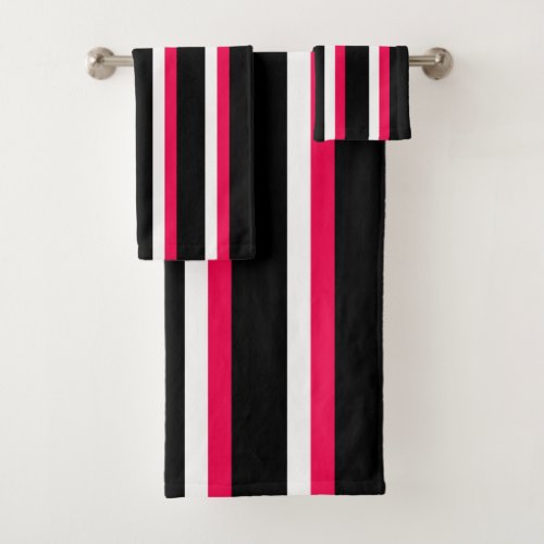 Black Pink White Striped Bath Towel Set