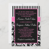 Black Pink White Striped Damask Wedding Invite (Back)