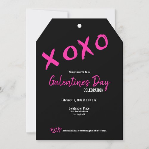 Black Pink XOXO Cute Galentines Day Party Invitation