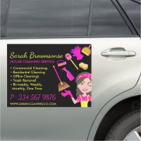Black Pink Yellow Lady Cleaning Maid Services