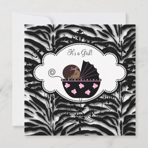 Black Pink Zebra Baby Girl Shower Invitations