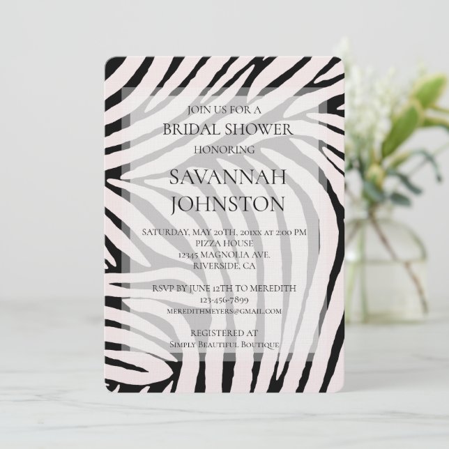 Black Pink Zebra Bridal Shower Invitation (Standing Front)