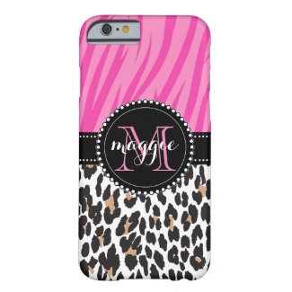 Black Pink Zebra Leopard Print Custom Monogram Barely There iPhone 6 Case