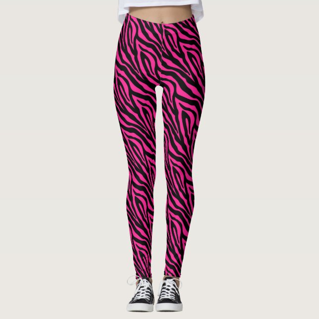Black Pink Zebra Print Pattern Leggings (Front)