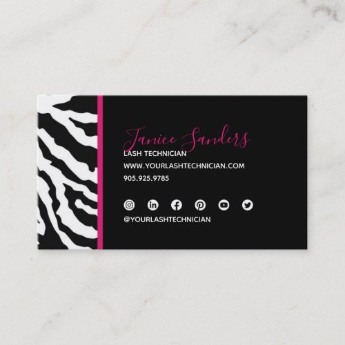 Black  Pink Zebra Print QR CODE Business Card