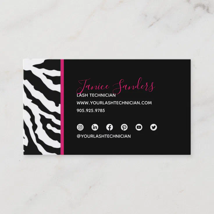 Black & Pink Zebra Print QR CODE Business Card Zazzle