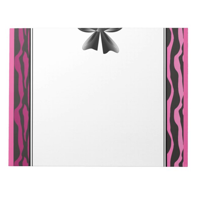 Black Pink Zebra Stripes with Bow Notepad (Front)
