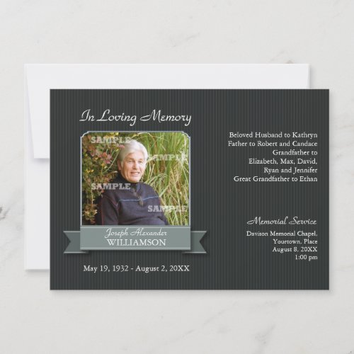 Black Pinstripe Banner Memorial Notice Personalized Invite