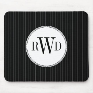Black Pinstripe Monogram Mousepad