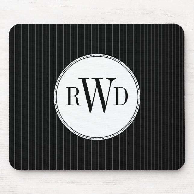 Black Pinstripe Monogram Mousepad (Front)