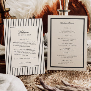 Black Pinstripe Wedding Welcome Letter & Itinerary Program
