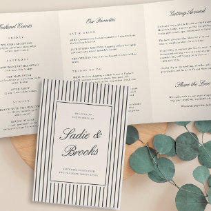 Black Pinstripe Wedding Welcome Letter & Itinerary Tri-Fold Program