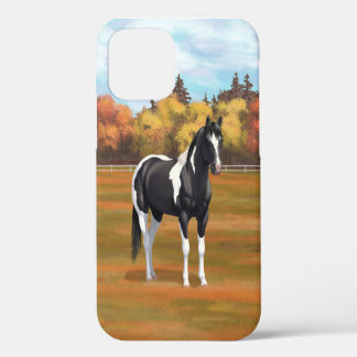 Black Pinto Paint Quarter Horse Stallion iPhone 12 Case
