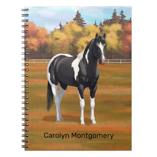 Black Pinto Paint Quarter Horse Stallion Notebook (Front)