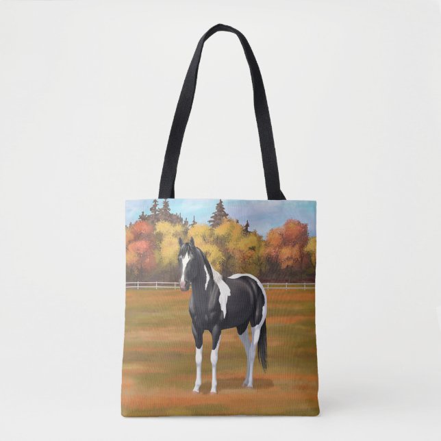 Black Pinto Paint Quarter Horse Stallion Tote Bag (Front)