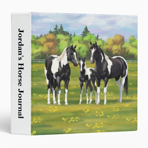 Black Pinto Paint Quarter Horses In Summer Pasture 3 Ring Binder