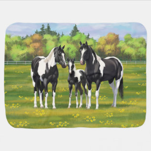 Black Pinto Paint Quarter Horses In Summer Pasture Baby Blanket