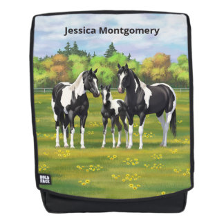 Black Pinto Paint Quarter Horses In Summer Pasture Backpack