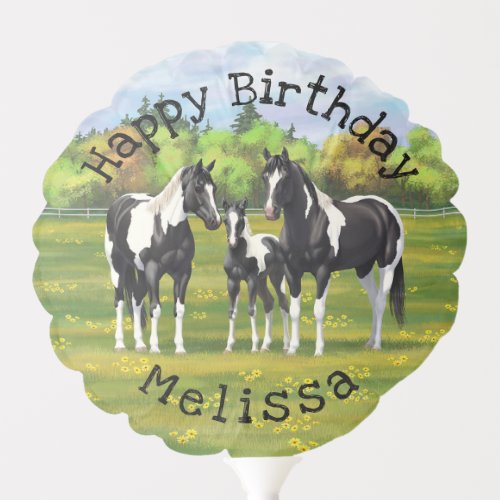 Black Pinto Paint Quarter Horses In Summer Pasture Balloon