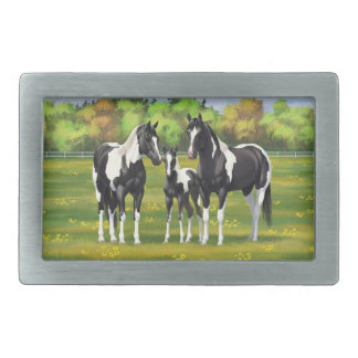 Black Pinto Paint Quarter Horses In Summer Pasture Belt Buckle