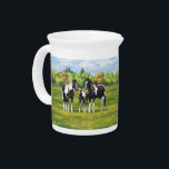 Black Pinto Paint Quarter Horses In Summer Pasture Beverage Pitcher<br><div class="desc">A family of black paint horses in summer pasture.</div>