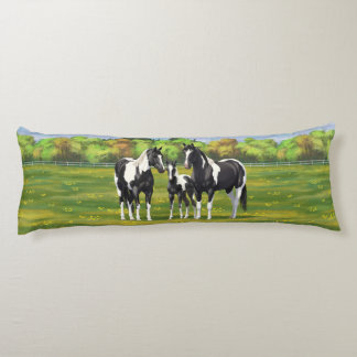 Black Pinto Paint Quarter Horses In Summer Pasture Body Pillow