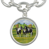 Black Pinto Paint Quarter Horses In Summer Pasture