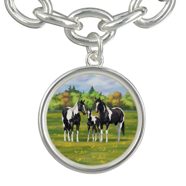 Black Pinto Paint Quarter Horses In Summer Pasture Bracelet (Design)