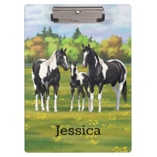 Black Pinto Paint Quarter Horses In Summer Pasture Clipboard
