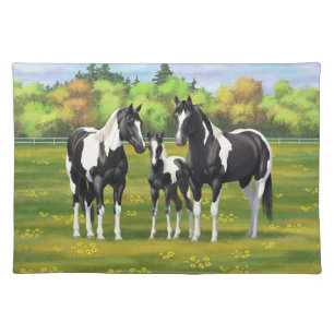 Black Pinto Paint Quarter Horses In Summer Pasture Cloth Placemat